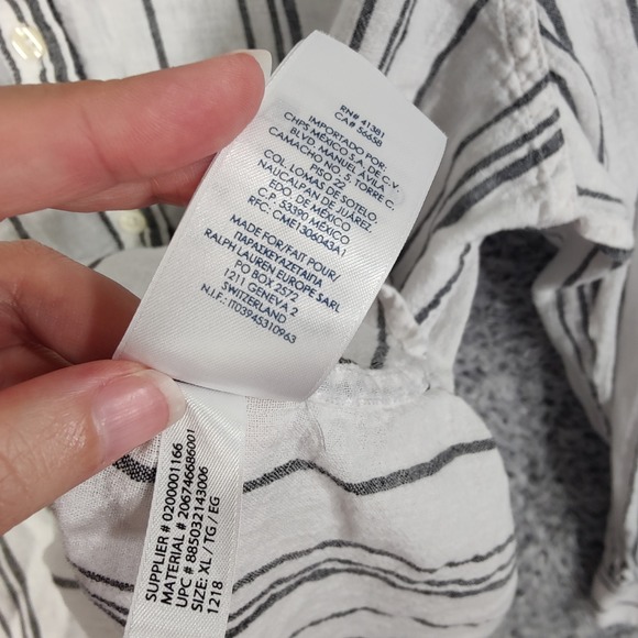 Chaps Ralph Lauren Linen Preppy Striped Button Top Long‎ Sleeve Travel Womens XL - Picture 7 of 8